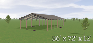 Open image in slideshow, Complete Open Pole Barn Kit - 36&#39; X 72&#39; - Carport, Storage, Post-frame Building

