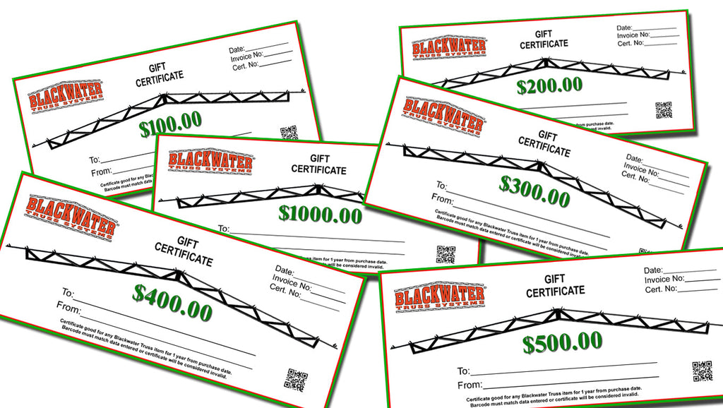 GIFT CERTIFICATES IN VARIOUS DENOMINATIONS FROM 100 TO 1000 DOLLARS