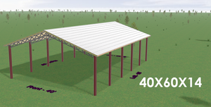 Open image in slideshow, OPEN POLE BARN - 40X60X14 WITH GALVALUME ROOF
