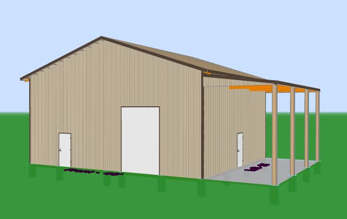 THE "VOLUSIA" - CUSTOMIZABLE 40' X 36' ENCLOSED POST-FRAME POLE BARN KIT BLACKWATER TRUSS SYSTEMS