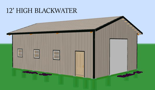THE BLACKWATER - COMPLETELY CUSTOMIZABLE ENCLOSED POLE BARN KIT - 24' X 36' BLACKWATER TRUSS SYSTEMS