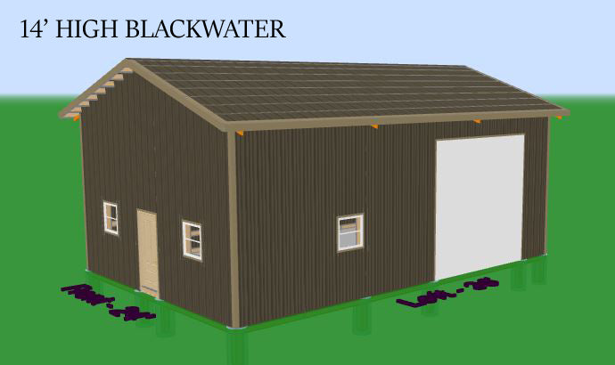 THE BLACKWATER - COMPLETELY CUSTOMIZABLE ENCLOSED POLE BARN KIT - 24' X 36' BLACKWATER TRUSS SYSTEMS
