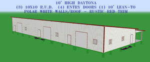 The "Daytona" - Shade Tree Racing Series - Lean-to Shed Style Pole Barn - 40' X 120'