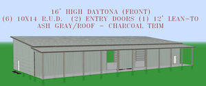 Open image in slideshow, The &quot;Daytona&quot; - Shade Tree Racing Series - Lean-to Shed Style Pole Barn - 40&#39; X 120&#39;
